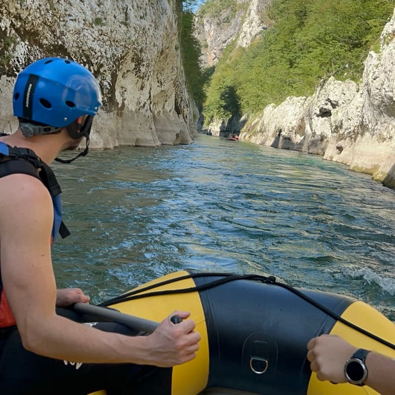 Rafting down a river canyon